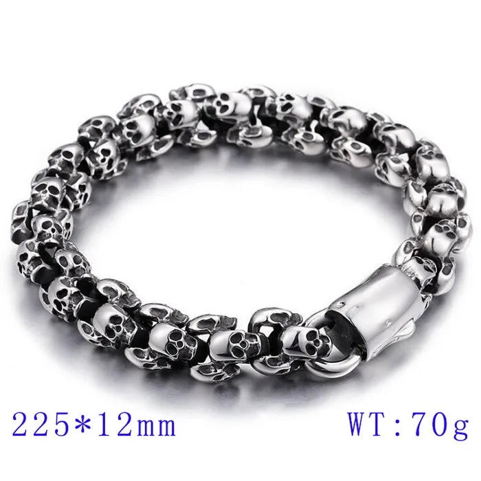 Kalen Punk Skull Gothic Jewelry Stainless Steel Bracelet Gold Plated Shiny Matte Skull Beaded Thick Bracelet for Men