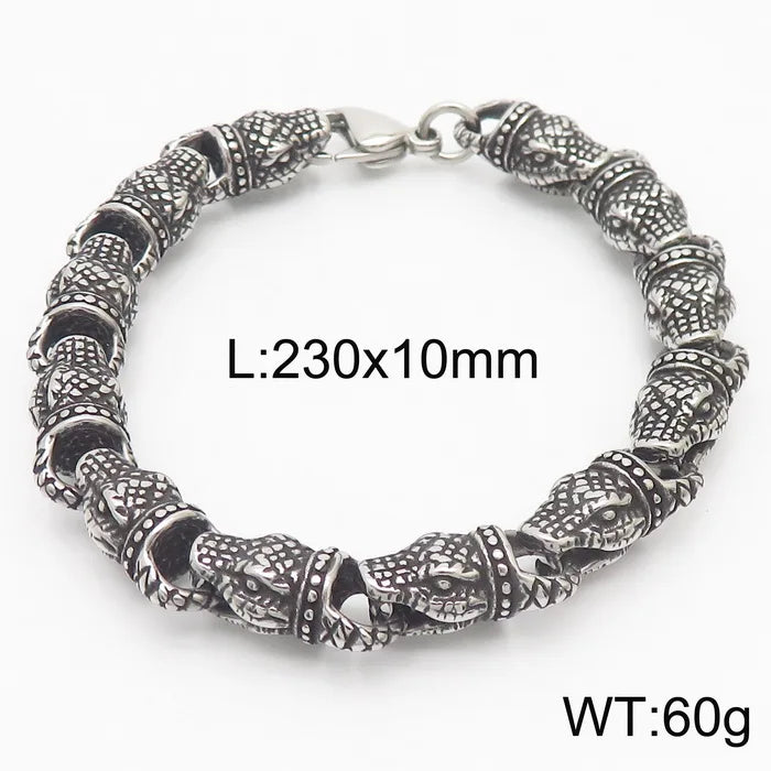REBEL 220mm Men Punk Silver/Gold Stainless Steel Snake Head Links Bracelet