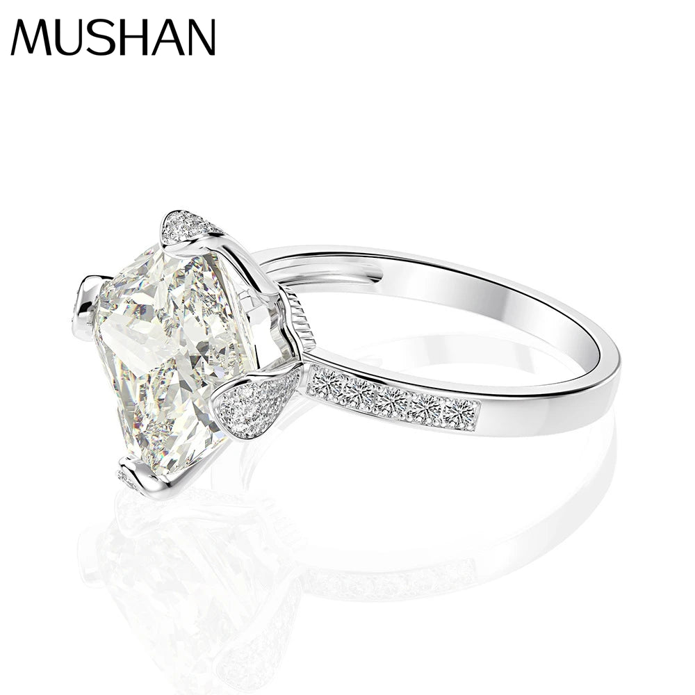 MuShan Jewelry Factory New 6 Carat High Carbon Diamond Ring 11*11 White G Color Ice Flower Cut Engagement Ring Women Set