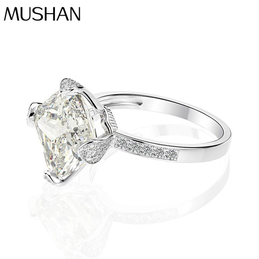 MuShan Jewelry Factory New 6 Carat High Carbon Diamond Ring 11*11 White G Color Ice Flower Cut Engagement Ring Women Set