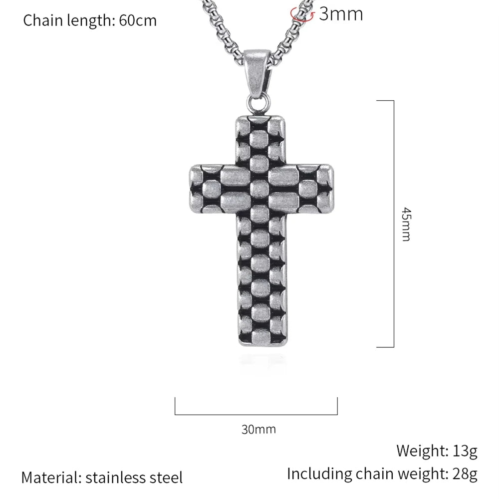 REDheart Vintage Sweater Pattern Cross Religious Anti Tarnish WaterProof Stainless Steel Fashion Jewelry Pendant Necklaces Men