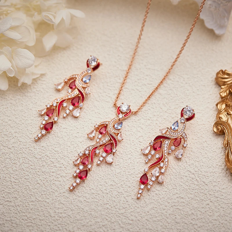 Interwoven Tassel Droplet Enamel Necklace Earring Set  Elegant and Exquisite Brass Gold-plated Daily Women's Accessories