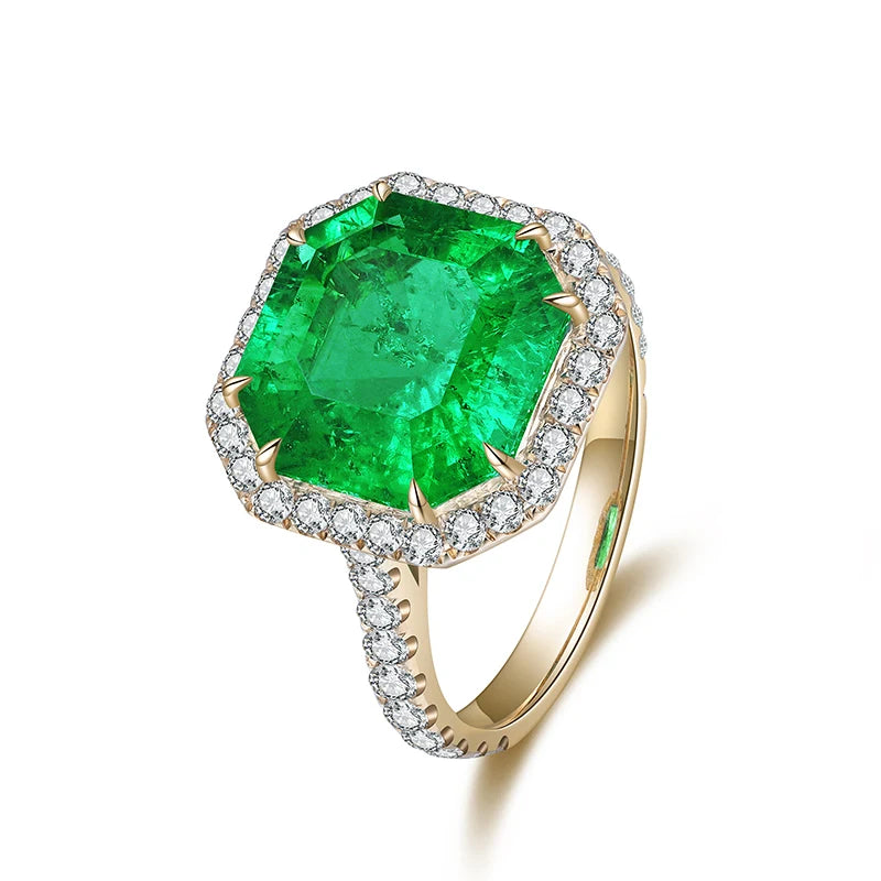 Gemfiori Emerald cut 9*7mm 2ct Hydro Colombian Emearld Ring in 18k gold with lab diamond from Shenzhen custom Gemfiori Wuzhou Gems
