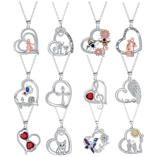 Silver Plated Heart Pendant Necklace Chai Dog Necklace Sunflower Necklace Bee Daisy Necklace Butterfly Necklace for Women Gift