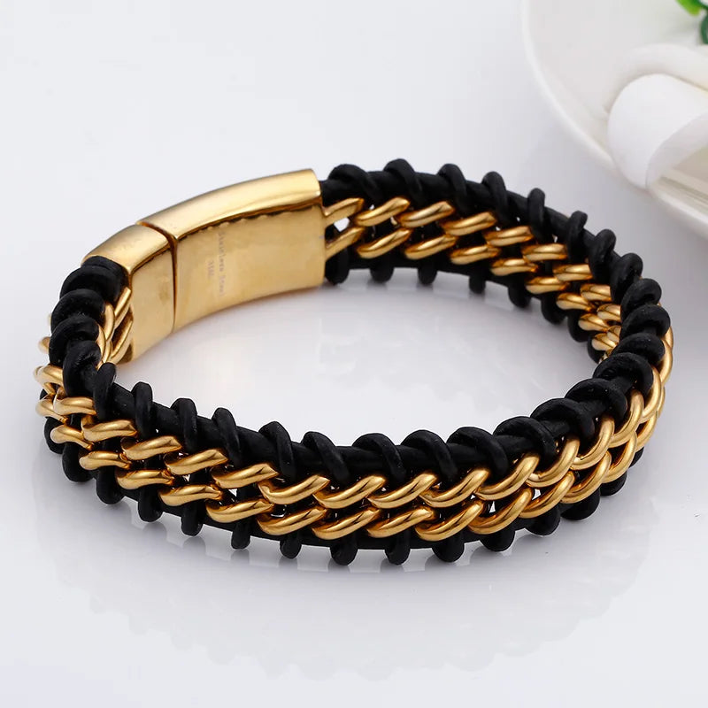 KALEN Leather Titanium Braided  Bracelet Bigiotteria in Acciaio Inox Bracciali for Men