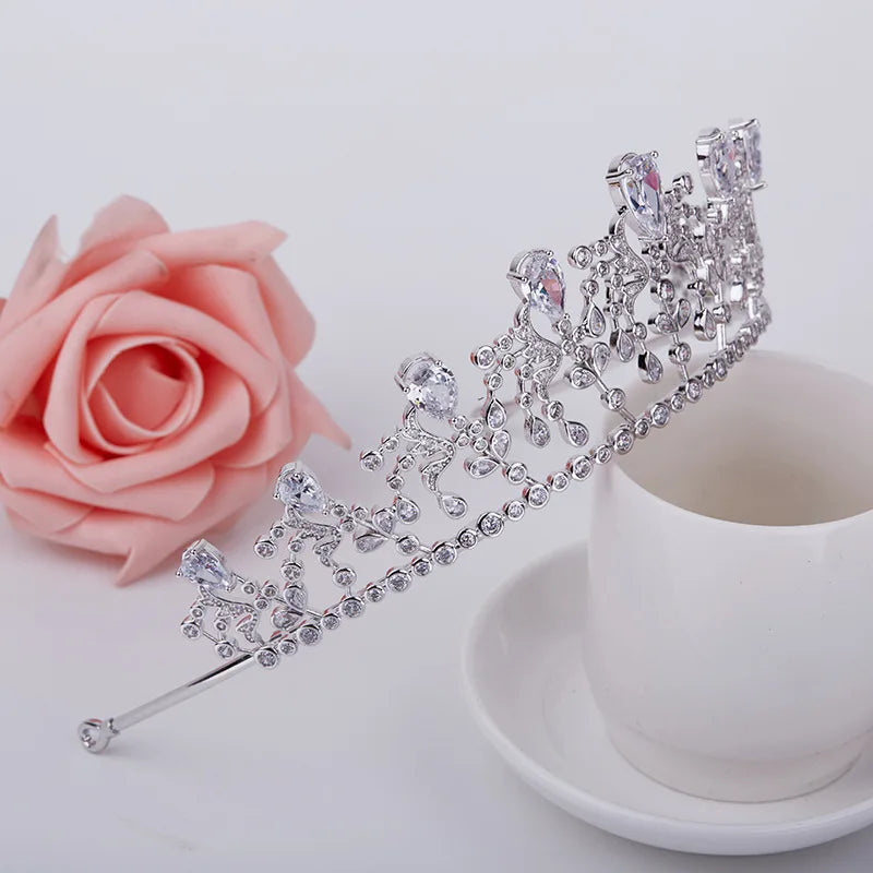 ROMANTIC Wholesale Luxury Princess Hair Accessories Wedding Pageant Cubic Zircon Tiara Crowns