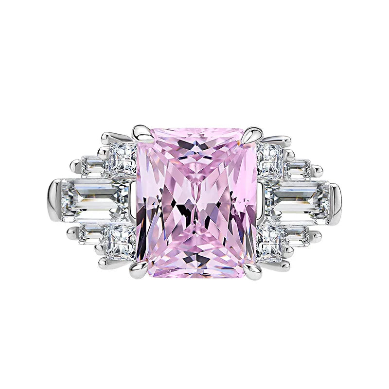 MuShan Jewelry Factory New 925 Sterling Silver Rings Bands 8 * 10 Ice Flower Cut High Carbon Diamond Square Large Ring Jewelry
