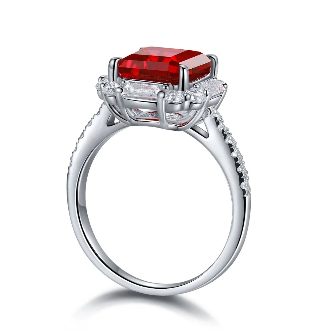 Gemfiori S925 Silver Cultivated Ruby Ring Main Stone: 3.54CT Side Stones: 0.5CT Weight: 3.73g