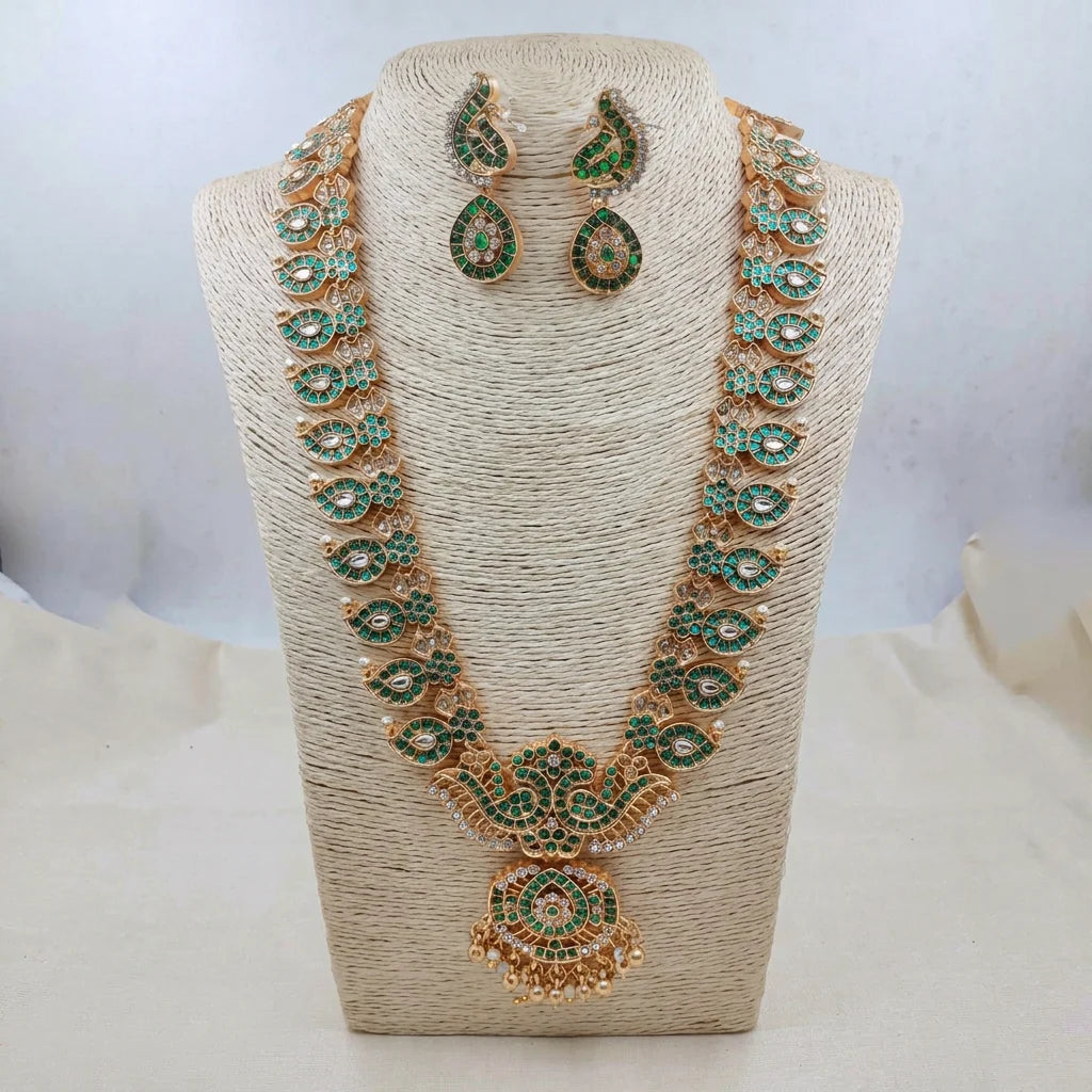Premium Antique Finish Peacock Designer Necklace Set with Matching Drop Earrings Set
