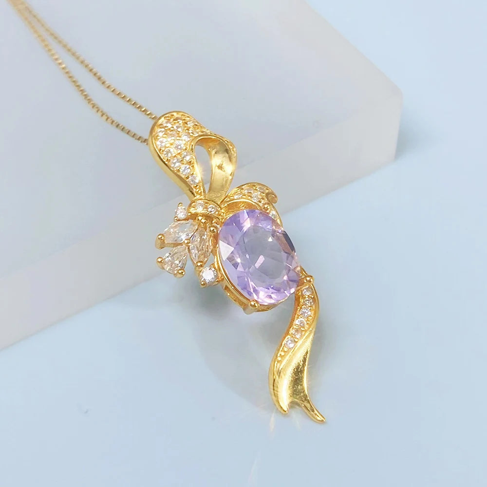 Gioiellieri Natural Lavender Amethyst Pendant with S925 Sterling Silver for Women Genuine Gemstone Fine Jewelry Gift for Anniversary
