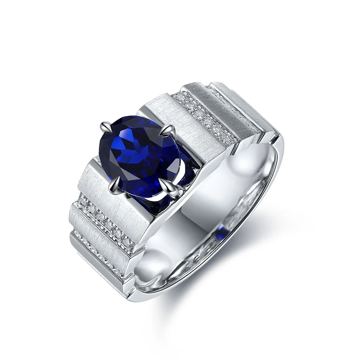Gemfiori Wedding Rings 925 Sterling Silver Lab Grown Sapphire Mens Solid Silver Band Ring