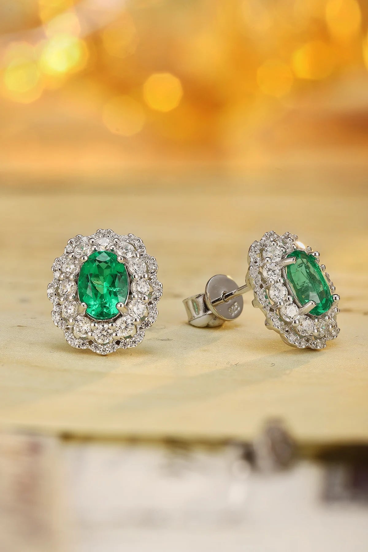 Gemfiori Zhanhao Jewelry Sterling 925 Silver Earring Studs Oval Lab Grown Emerald Rhodium Plated Women Vintage ODM OED Custom Jewelry