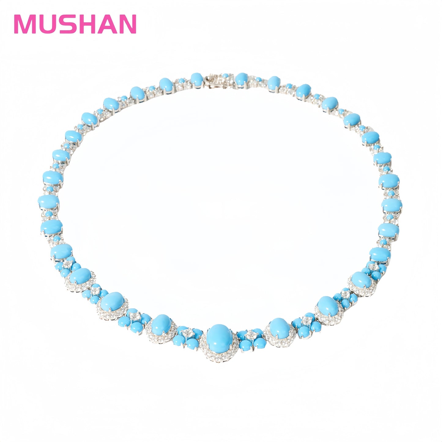 MUSHAN Fine Jewelry Factory 925 Sterling Silver Chain Necklaces Luxury Designer High Carbon Diamond and Turquoise Charm Necklace