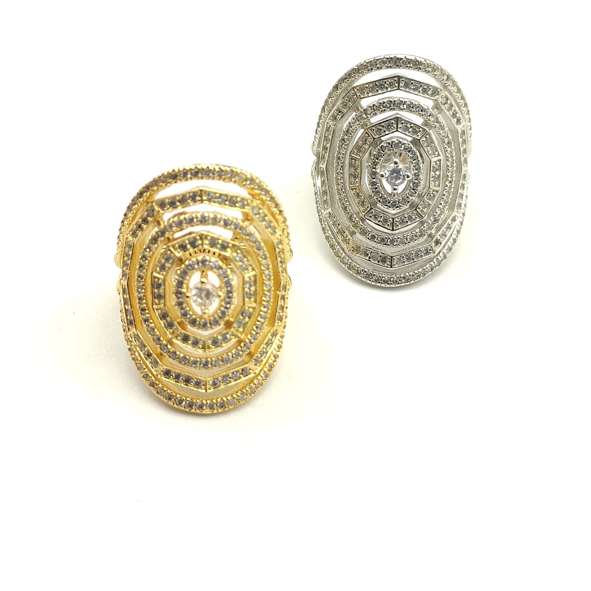 FASHIONISTA DY High-Quality Silver-Plated 30mm Starz Diamond-Set Ring, Gold-Plated Diamond-Set Ring, Jewelry