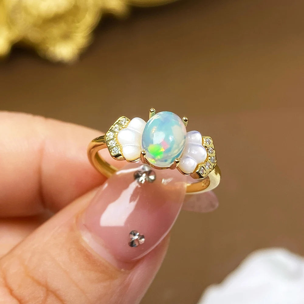 Gioiellieri Factory Women's 925 Silver Gold Rhodium Plated Luxury Natural Opal Prong Setting Ring Pendant Jewelry Set Fine