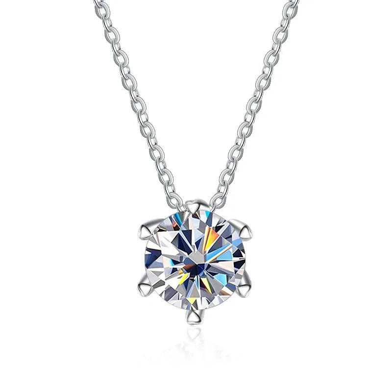 Factory Custom Minimalist 925 Sterling Silver Six Claw Set Round Cut 1 Carat Colorful Moissanite Pendant Necklaces Women