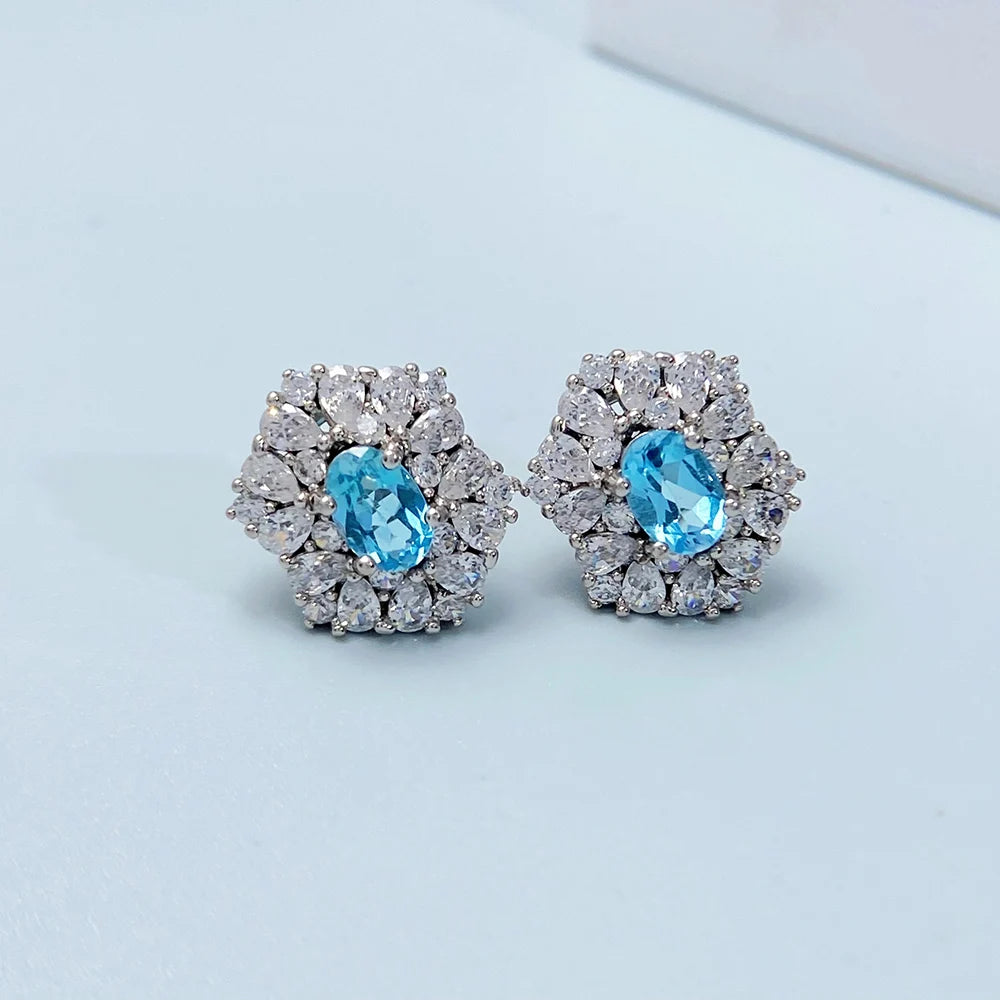 Gioiellieri Natural Topaz Stud Earrings for Women S925 Sterling Silver Jewellery Fine Jewelry Fashion Accessories Wedding Gift Jewels 925
