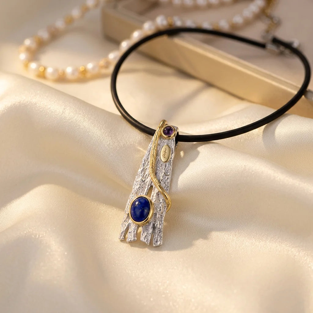Handmade New Design 925 Sterling Silver Lapis Charm Pendant with 18K Gold Plated for Women's Party Occasion