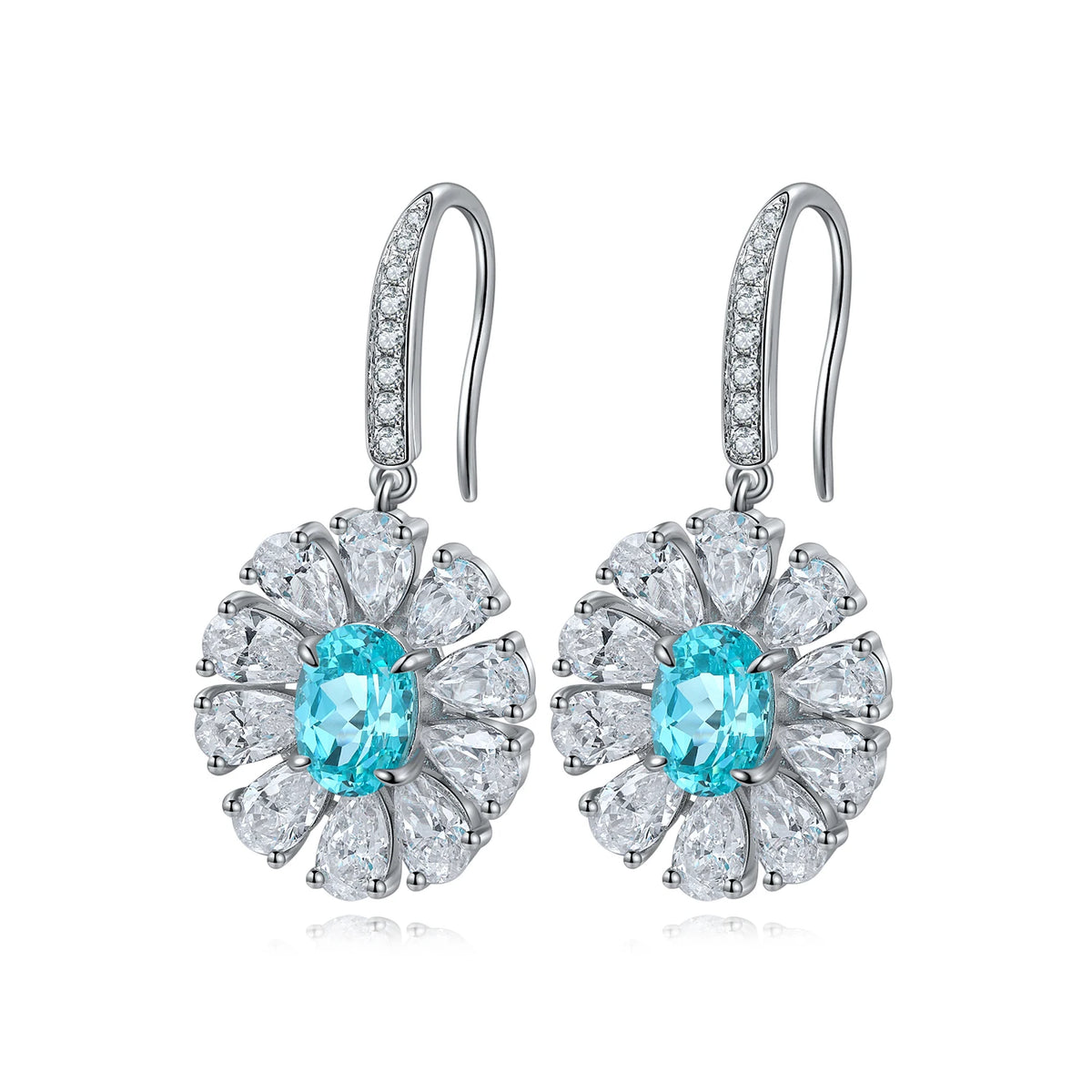 ArtistA Luxury Style Halo Oval Cut Flower Shape S925 Sterling Silver Jewelry Paraiba Gemstone Dangle Earring