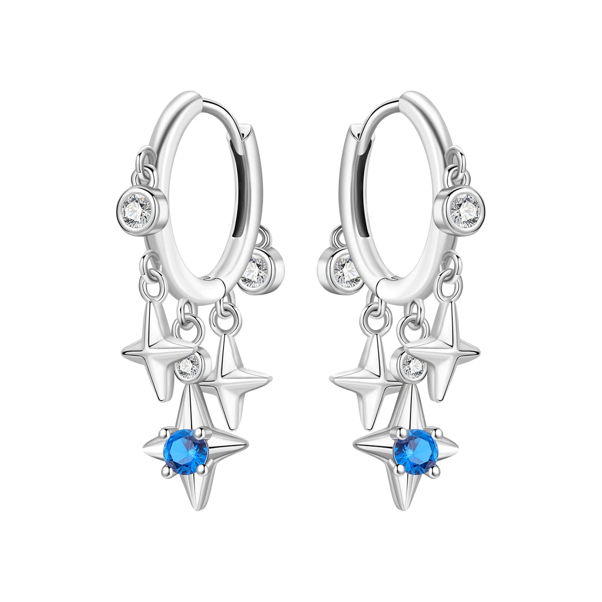 Trendy Multi Four Point Star Drop Earrings Inlaid Zircon CZ Crystal Chain Tassel Women's Gift Jewelry Copper Alloy Silver Plated