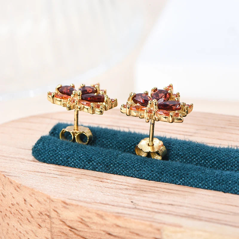 Gioiellieri Genuine Natural Garnet Stud Earrings, 925 Sterling Silver Setting, Hypoallergenic, Bulk Order