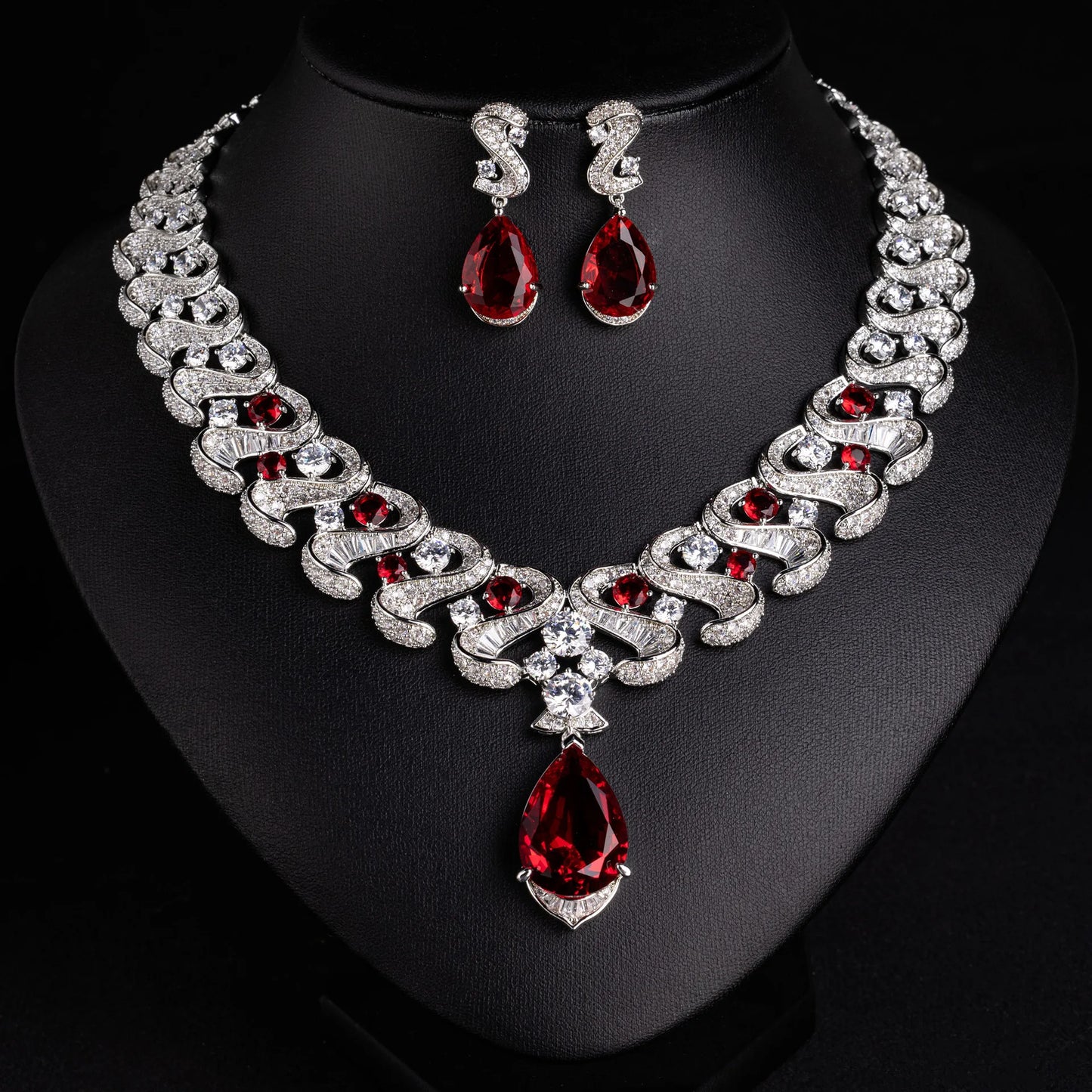 European American Luxury Design Zirconia Bridal Necklace Earrings Set Wedding Evening Party Luxury  Fashion Jewelry Sets