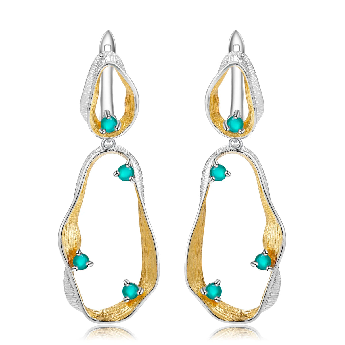 ArtistA Abiding Modern Chic Irregular Geometric Natural Gemstone Green Agate Decoration Jewelry Sets in 925 Silver 2 Tone Plated
