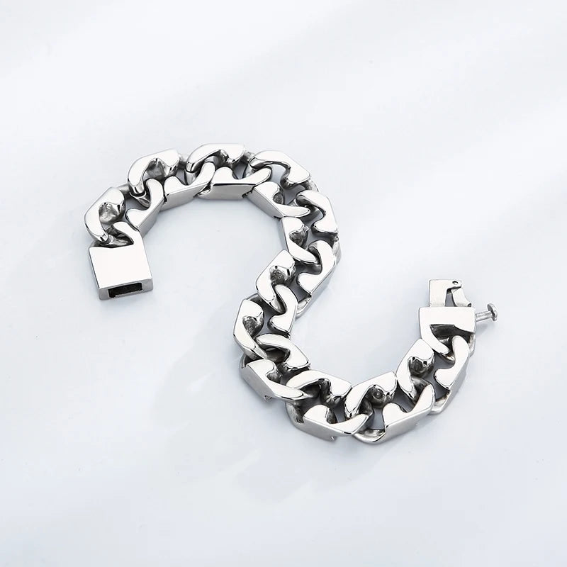 REBEL Casual Polished Stainless Steel Novel Style Links Bracelet for Man
