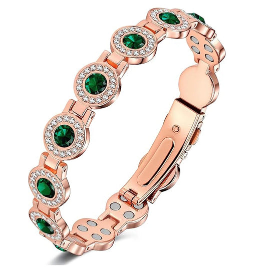 Lady's Pure Copper Magnetic Bracelet with Zircon Stones Vintage Style Adjustable Anniversary Gift Excellent Gift Choice