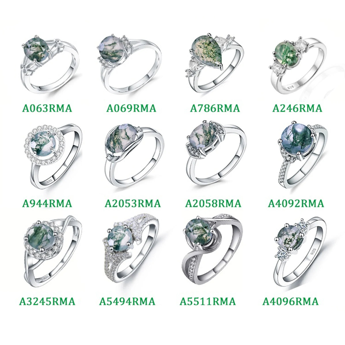 ArtistA Abiding Plated Silver 925 Natural Stone Ring Fancy Cut Natural Inspired Moss Agate Engagement Ring for Anniversary Bridal