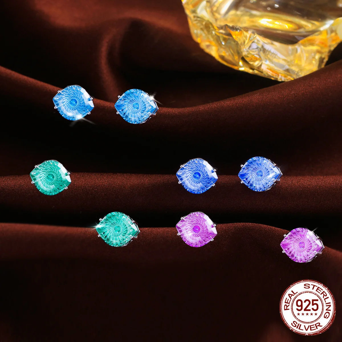 S&S 925 Sterling Silver Magic Eye CZ Stud Earrings – 4 Colours – Collection