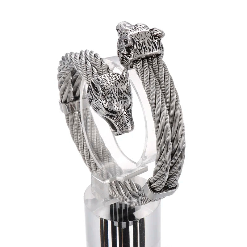 KALEN Punk Silver/Gold/Black/Oxidized Black Stainless Steel Wolf Head Cuff Bangle Bracelet