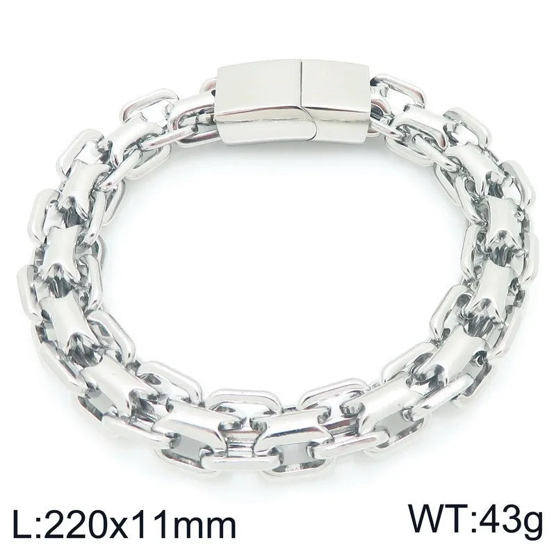 REBEL FASHIONISTA VEROMCA Pig-Nose Double-Row Stainless Steel Punk Wedding Bangle Bracelet with Hollow Magnetic Clasp