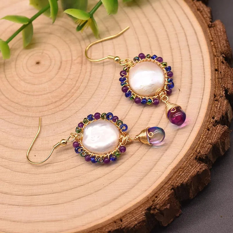 New Yiwu Jewelry Wholesale Natural Baroque Pearl for Women Flower Drop Earrings 18K Gold Plated Fashion Designer Jewelry