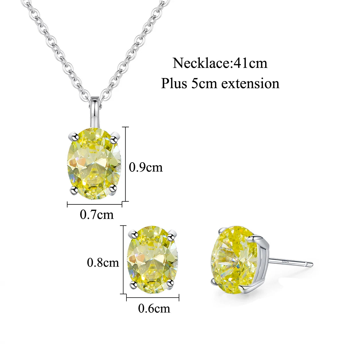 High Quality S925 Sterling Silver Pendant Earrings Green Oval Cubic Zirconia Jewelry Set for Women Daily Anniversary Wear