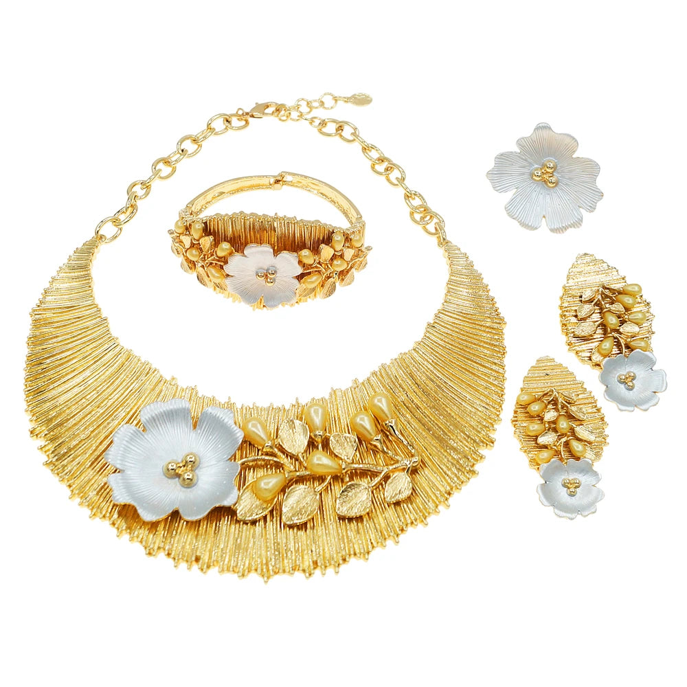 Zhuerrui Italian Gold Designs Jewellery Set African Necklace Bangles Jewelry Sets 24k Gold Copper Women Jewelry Set H00501