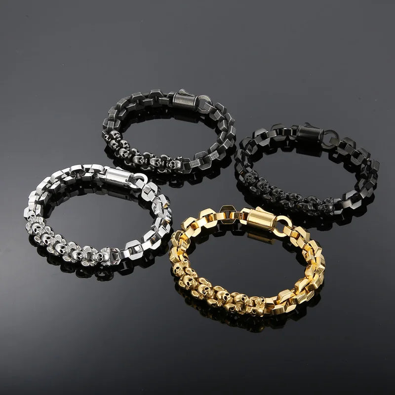 KALEN Silver/Gold/Black Fine Jewelry Fashion Bracelets Men Stainless Steel Punk Skull Links Bracelet Homme