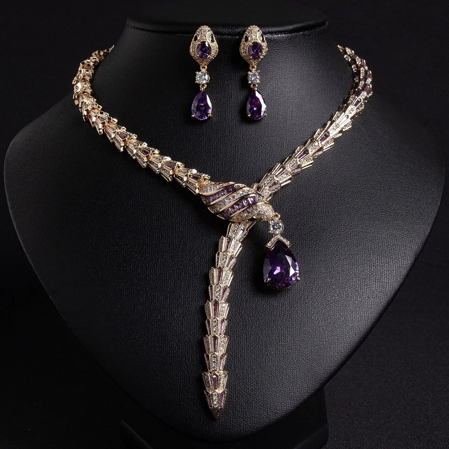Snake Design Luxury Brand Jewelry Sets Elegant Gold Plated Red Green Snake Necklace Earring Sets