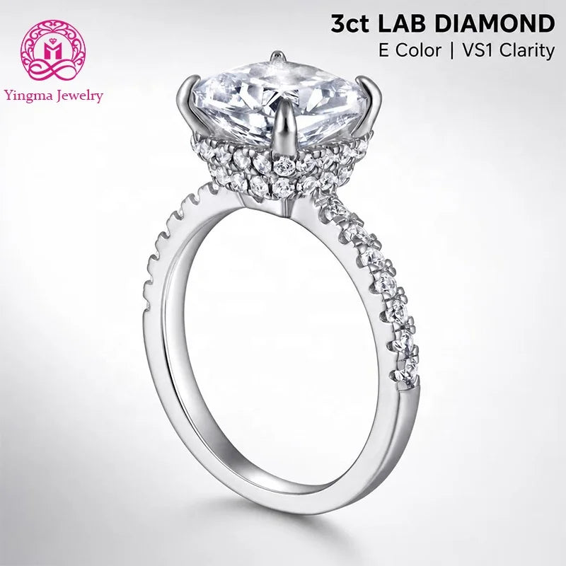 Gioiellieri Elegant Cushion Cut Lab Grown Diamond Ring IGI Certified 3ct E VS1 Clear Luminosity 9K 10K 14K 18K PT950 Women Fine Jewelry