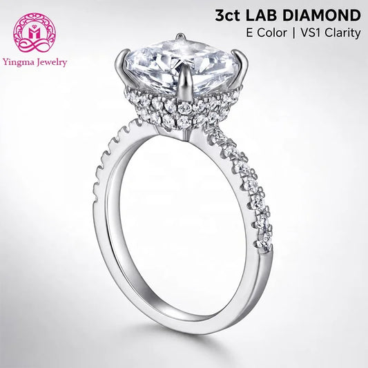 Elegant Cushion Cut Lab Grown Diamond Ring IGI Certified 3ct E VS1 Clear Luminosity 9K 10K 14K 18K PT950 Women Fine Jewelry