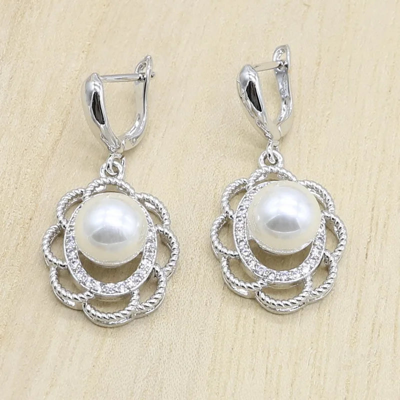 XOTICA 925 Silver Bridal Jewelry Set for Women Pearl Necklace Earrings Rings Pendant-Wedding or Party Gift