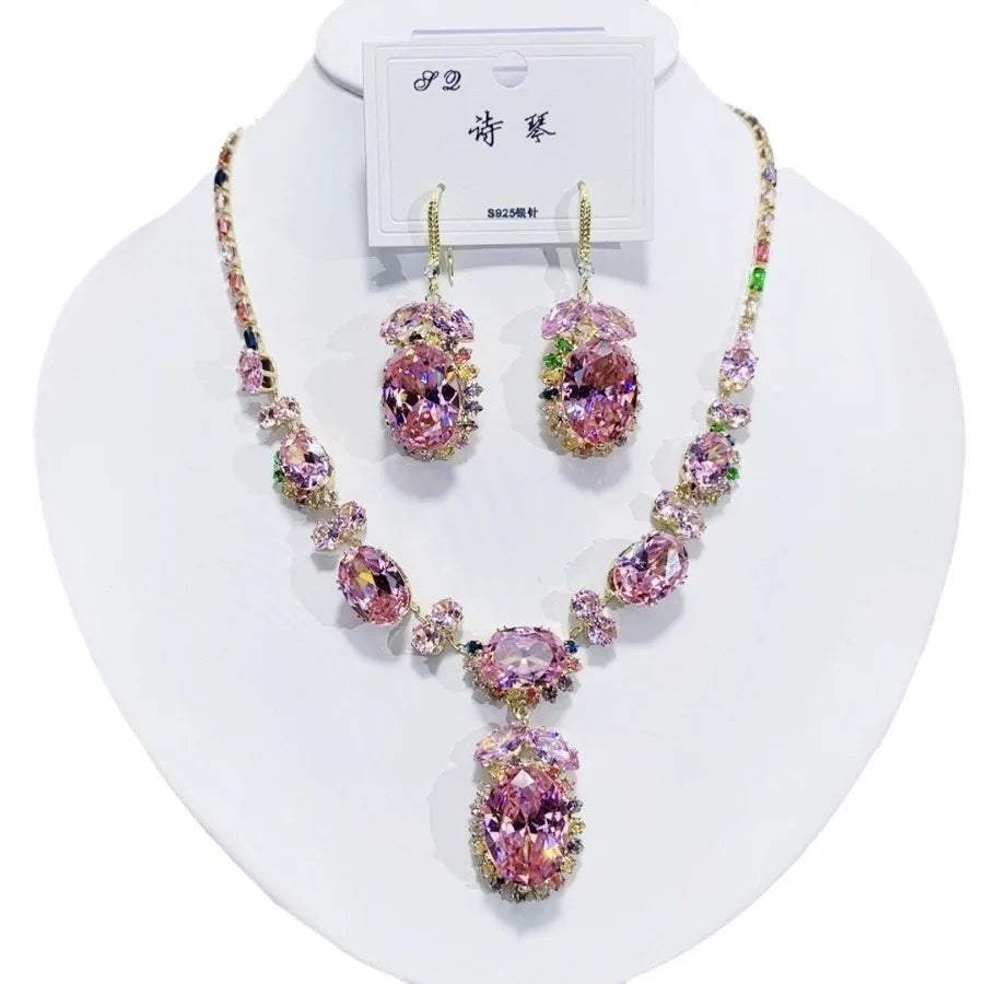 K055 High End Trendy Luxury Exquisite Multi Zircon Necklace and Earrings Set Women Elegant Jewelry Set for Party