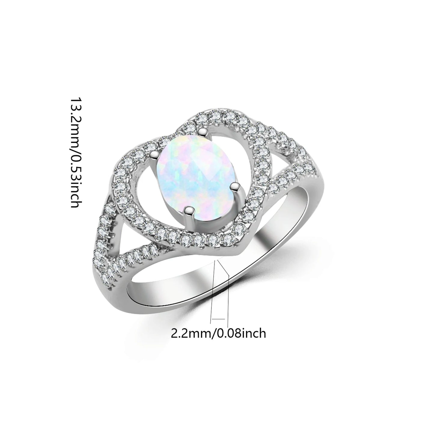 Elegant Double-Heart Opal Promise Ring - Iridescent Opal & CZ Paved Band | Romantic Daily Jewelry Bulk Gifts