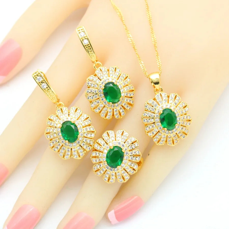 XOTICA 2023 New Blue Cubic Zirconia Jewelry Set for Women Earrings Open Ring Pendent Necklace for Wedding or Engagement