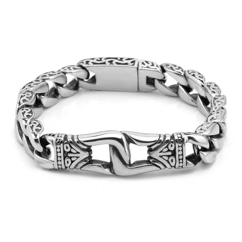 REBEL Polished Curb Link Stainless Steel Bracelet
