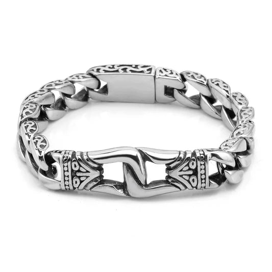 REBEL Polished Curb Link Stainless Steel Bracelet