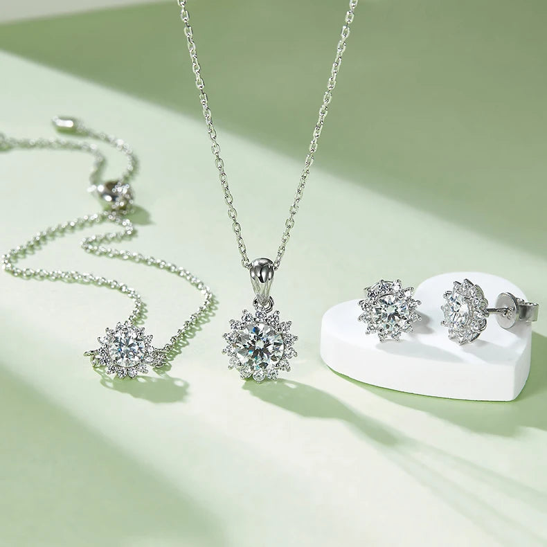REDheart 925 Sterling Silver Women Fine Jewelry Sets Moissanite Diamond Earrings Necklace Sets for Wedding