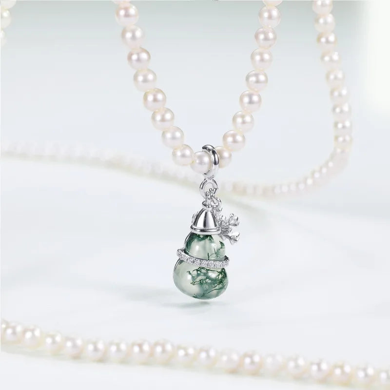 REDheart Stylish, Individual and Versatile Style Water Grass Agate Gourd Pendant Sterling Silver S925 Necklace for Women
