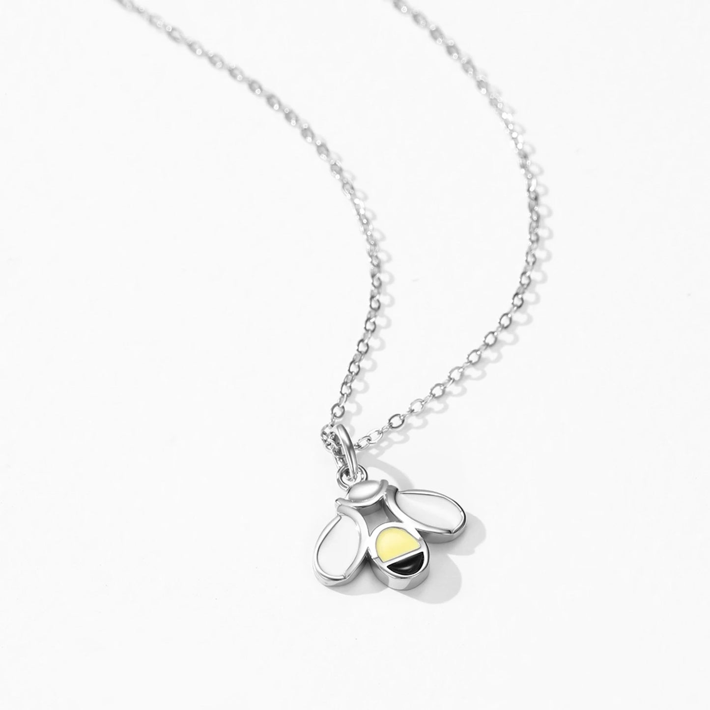 Ailmay 925 Sterling Silver Lovely Ename Bee Opening Finger Rings&Necklace For Women's Everyday, Vacation Jewelry Set