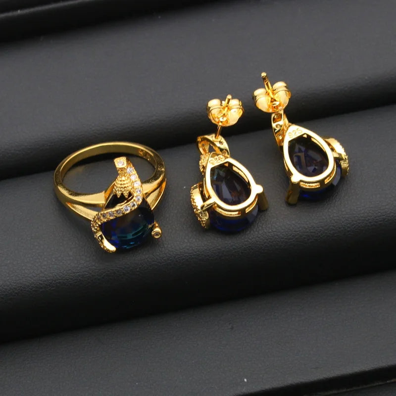 XOTICA Women's Blue Zirconia Jewelry Set-Earrings Pendant Ring Bracelet Chain for Parties Ladies' Wedding Accessories Halloween Gift